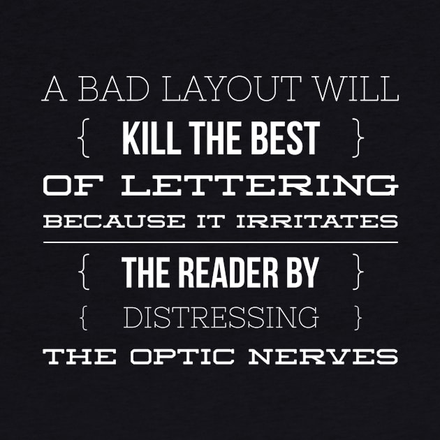 A bad layout will kill the best of lettering because it irritates the reader by distressing the optic nerves by mike11209